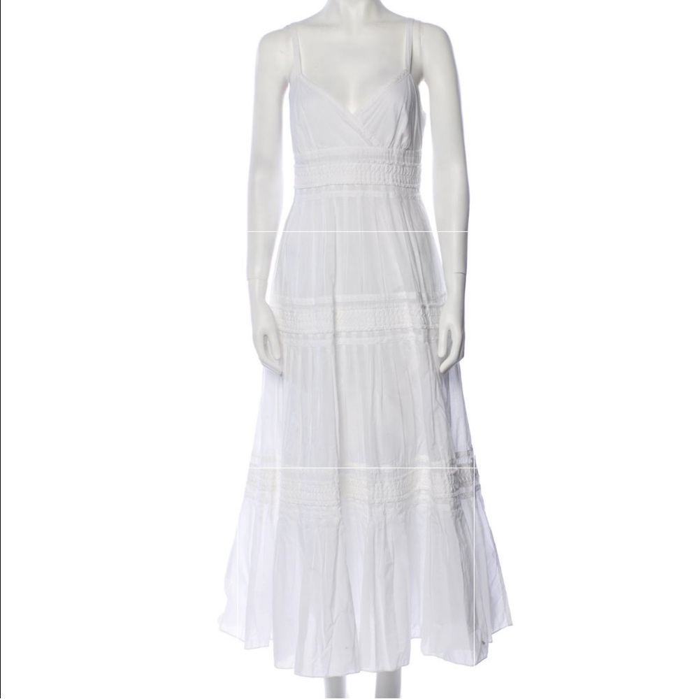 Lauren by Ralph Lauren V-Neck White Cotton Pleated Ruffle Accents Maxi Dress - Picture 3 of 12
